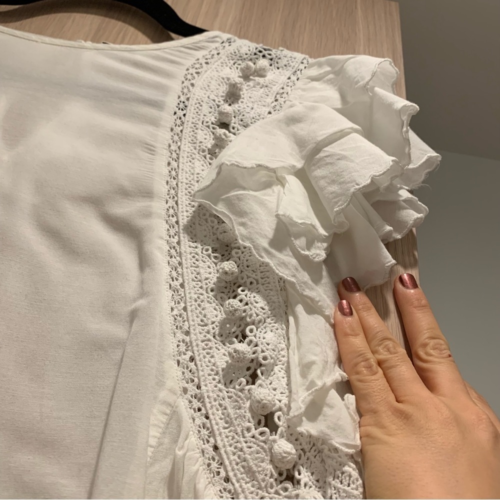 Sea New York White Pleated Ruffle Sleeve Blouse - 8 - Picture 5 of 15